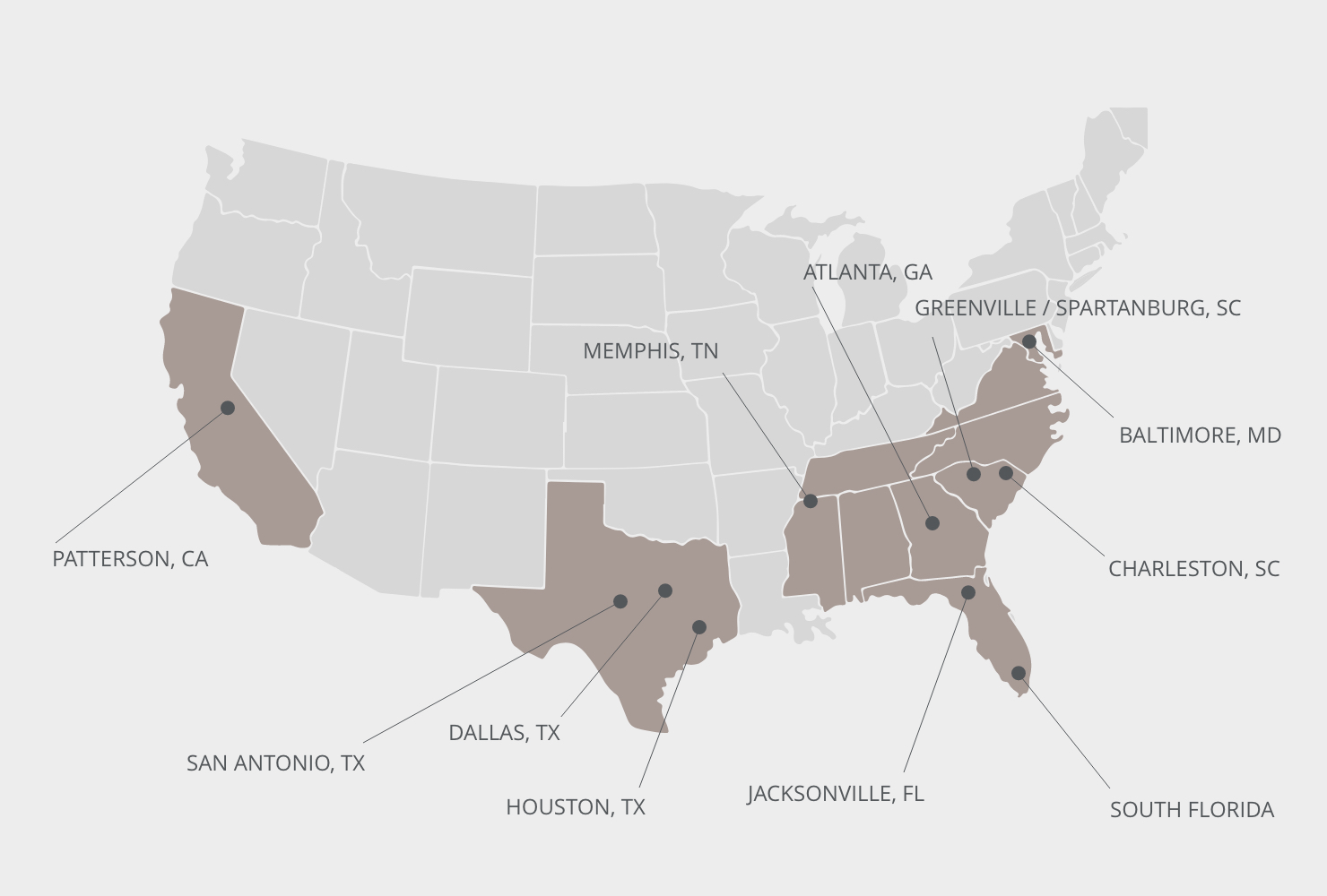map of our markets in the united states